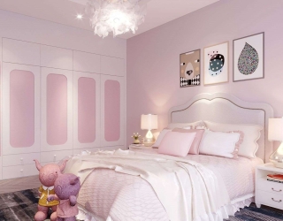 Thiết kế phòng ngủ tông màu hồng cho bé gái
